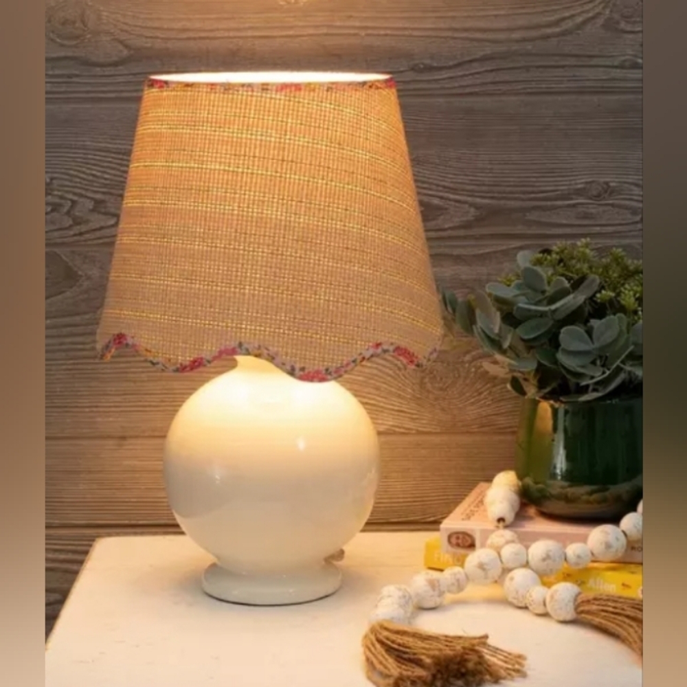 Floral Boho Lamp White Ceramic Base